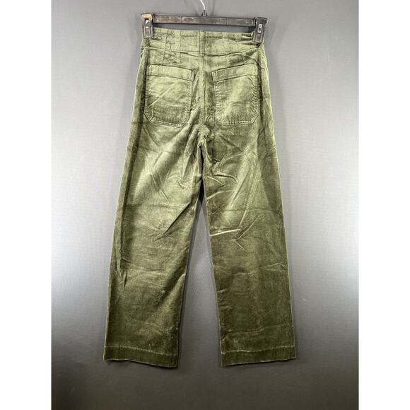 New Anthropologie Maeve Colette Size 28 Cropped Corduroy Wide Leg Pants Green - Picture 5 of 11